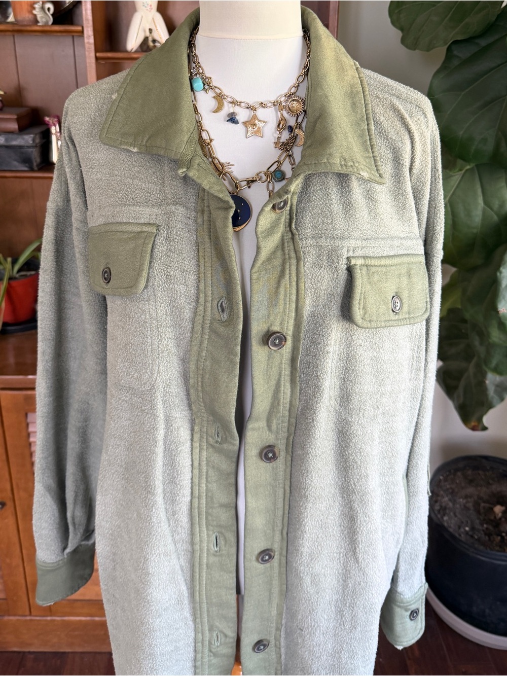 Free People Jaded Green Ruby Shacket Shirt Jacket S NWT - Picture 4 of 15